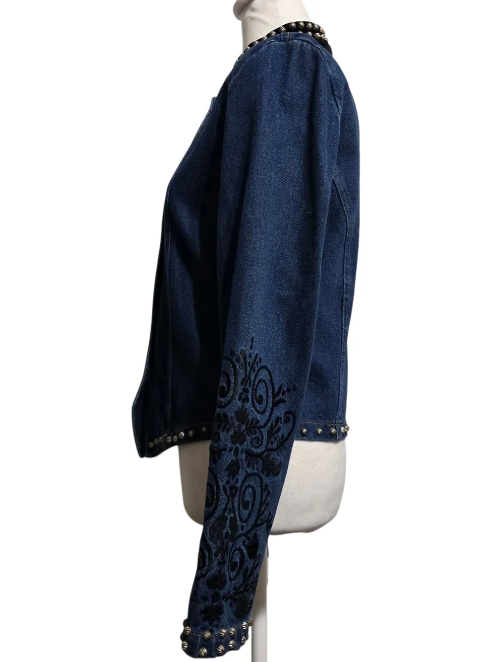 Vintage Gordon James Studded Denim Jacket Embroidered Western Boho Moto L